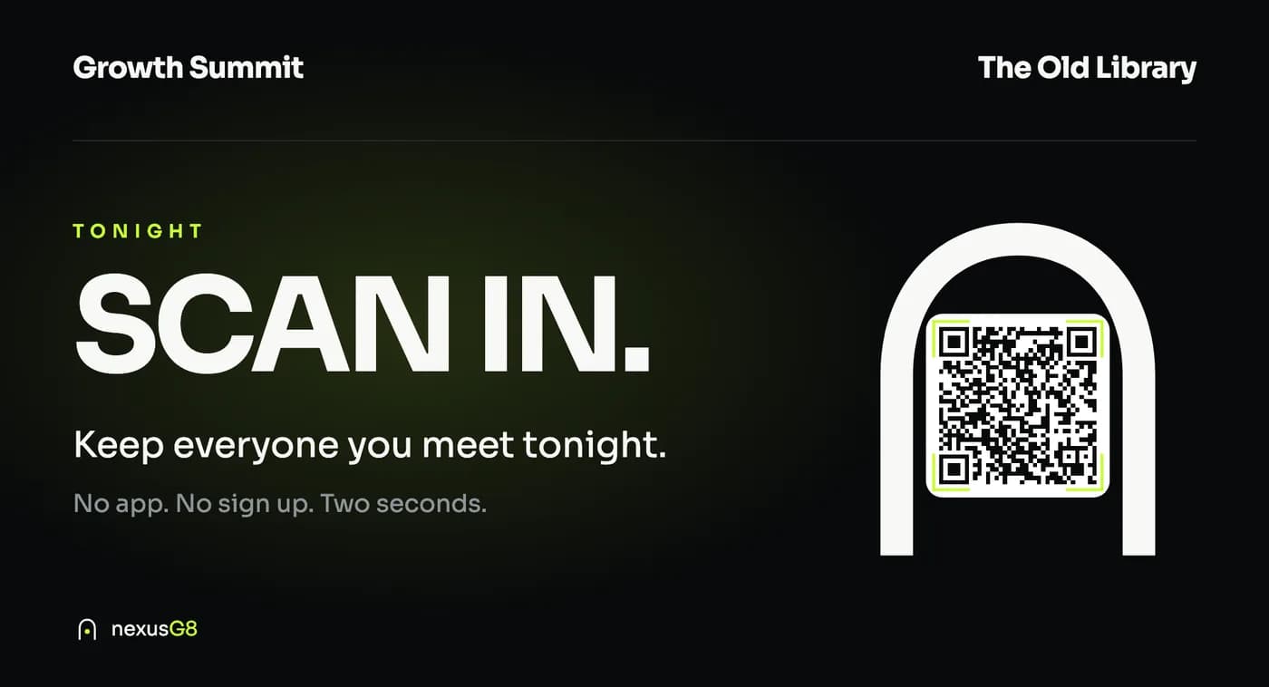 Event screen one: Tonight, Scan in, Keep everyone you meet tonight