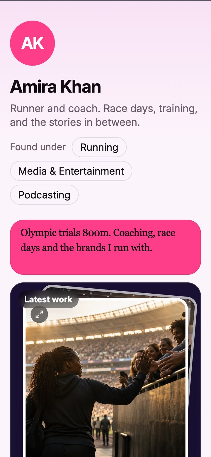 A creator page template with tags and a latest work gallery