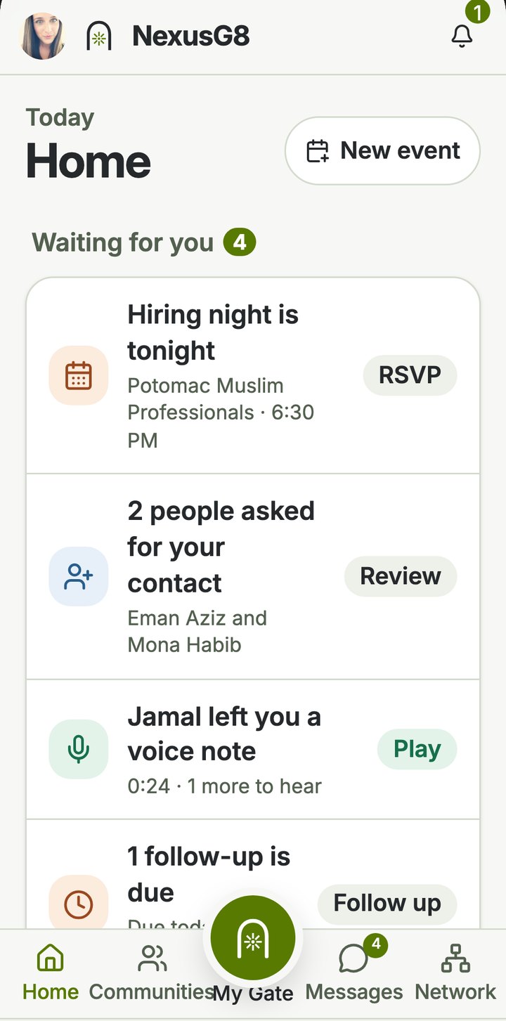 Home: Waiting for you, with an event tonight, contact requests and a voice note