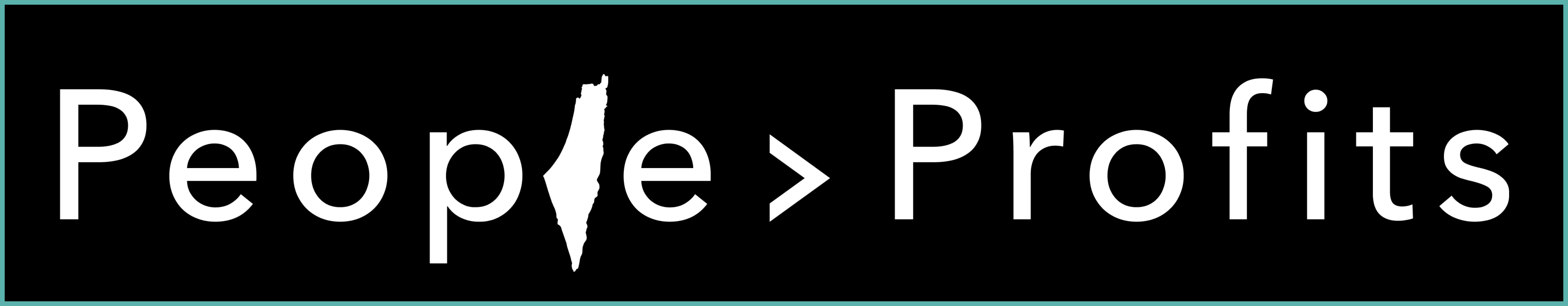 People greater than Profits, with the Palestine silhouette forming the letter l in People